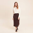 Jupe longue droite en maille marron fonc&eacute; femme