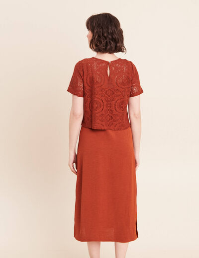 Robe 2 en 1 col rond marron fonc&eacute; femme