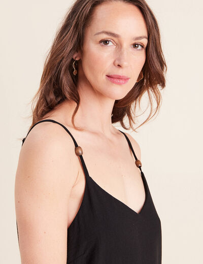Robe longue d&eacute;collet&eacute; &agrave; fines bretelles noir femme