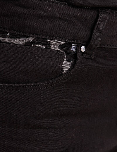 Pantalon ajust&eacute; taille bascul&eacute;e noir femme