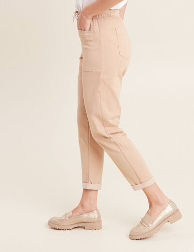 Pantalon coupe droite à coulisse sable femme