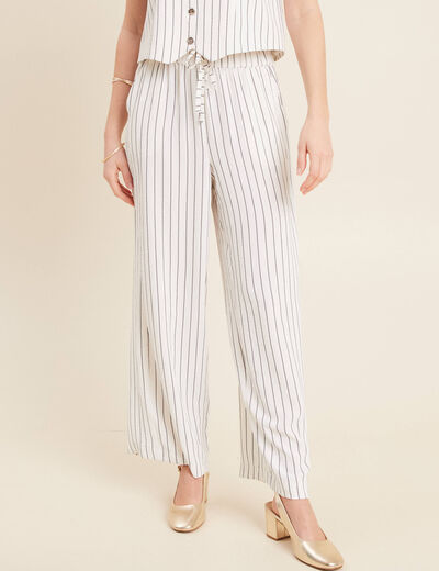 Pantalon large taille haute gris fonc&eacute; femme