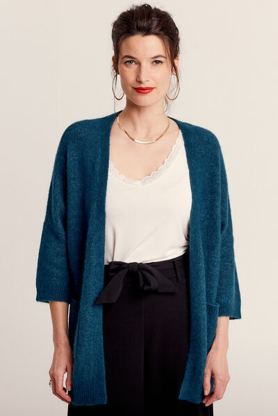 Gilet manches 3/4 bleu pétrole femme