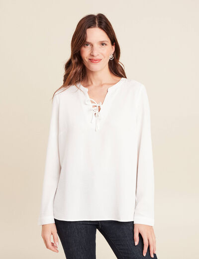 Blouse fluide nœuds manches longues ecru femme