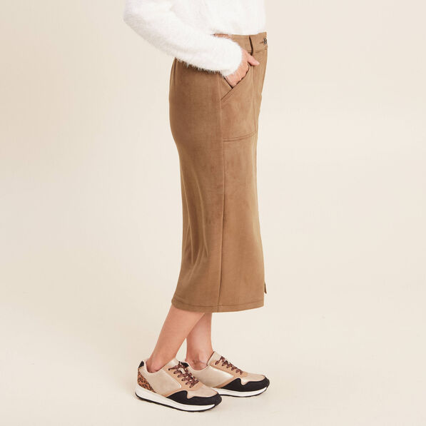 jupe longue droite suedine marron femme Jupe longue droite suédine marron femme