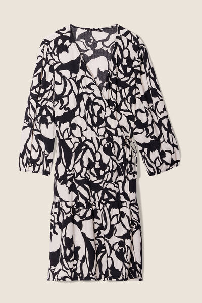 Robe portefeuille manches 3/4 noir femme