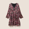 Robe courte &eacute;vas&eacute;e col v manches longues rose femme