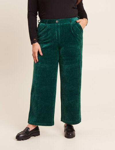 Pantalon large velours vert foncé femme