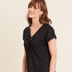 Top col V manches courtes noir femme