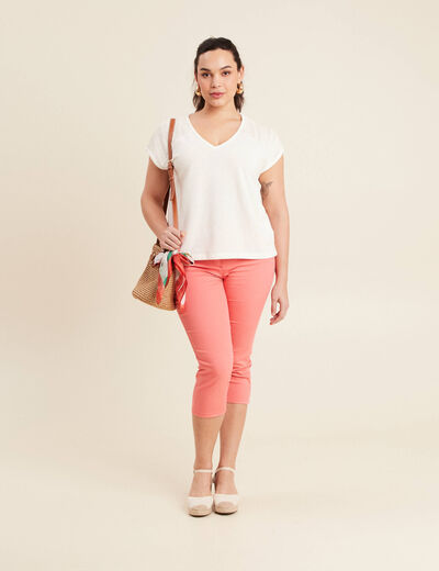 Pantacourt droit taille standard rose vif femme