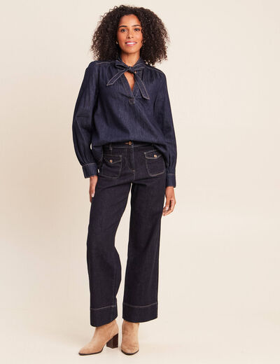 Blouse denim col &agrave; nouer denim brut femme