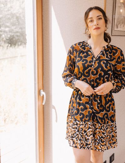 Robe imprimée évasée fluide femme noir femme