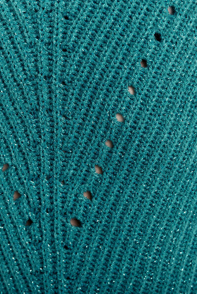 Pull manches longues col en V vert foncé femme