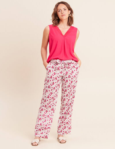 Pantalon large taille standard rose femme