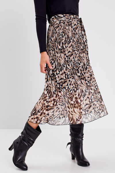 Jupe midi évasée plissée creme femme
