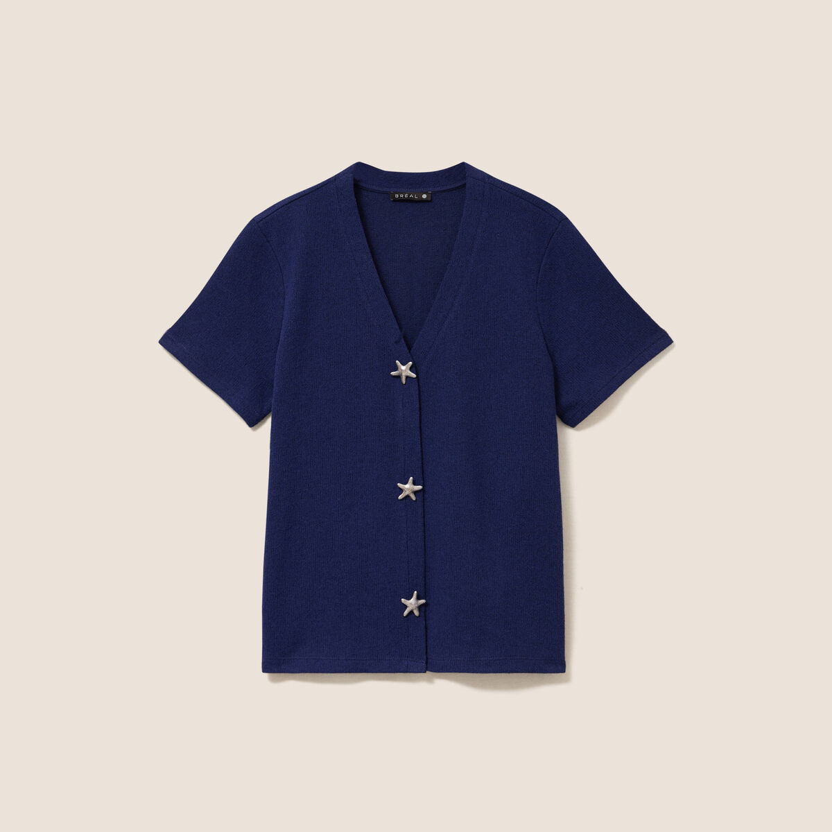 T-shirt col v manches courtes bleu marine femme