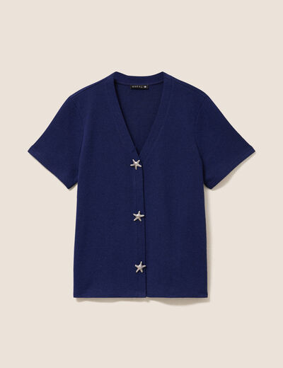 T-shirt col v manches courtes bleu marine femme