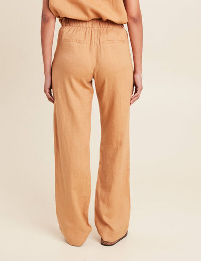 Pantalon coupe large fluide taille haute beige femme