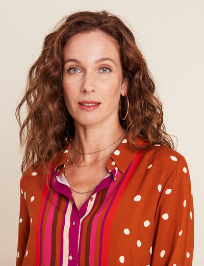 Chemise manches longues marron cognac femme