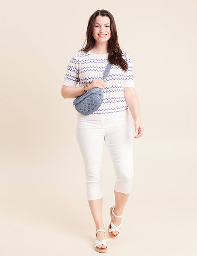 Pull col rond manches courtes bleu femme