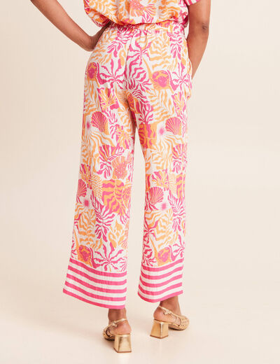 Pantalon fluide et large taille haute rose corail femme