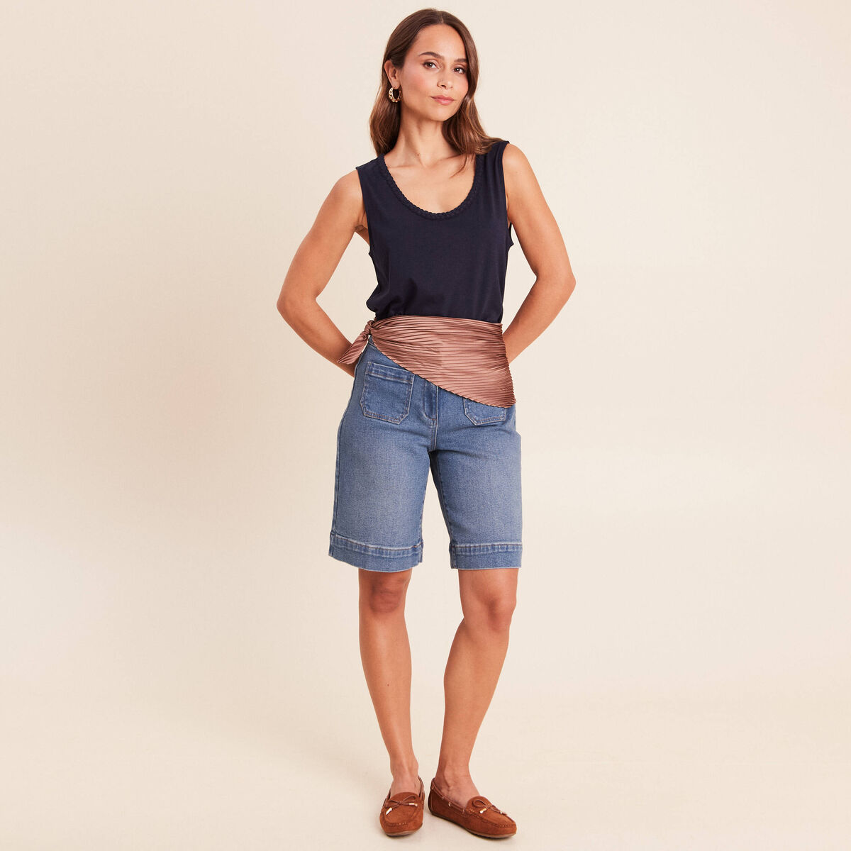 Bermuda en denim denim stone femme