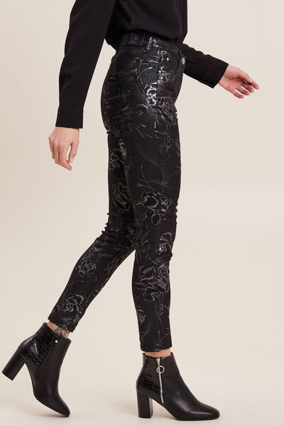 JOPHY & CO. Pantalon Skinny Cuir Femme - Legging Bi-Élastique Push-Up Noir Mat Effet Cuir