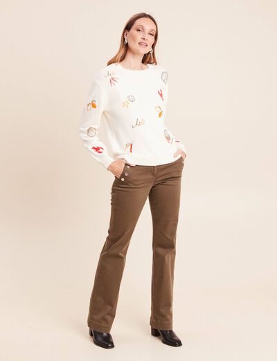 Pull col rond manches longues rouge femme