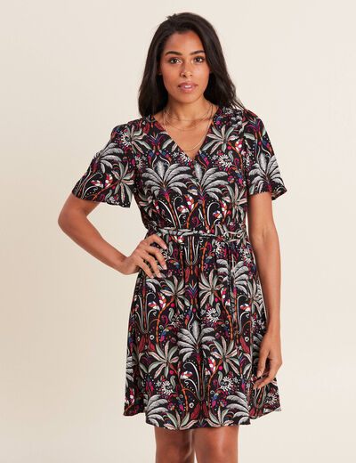 Robe évasée manches courtes noir femme