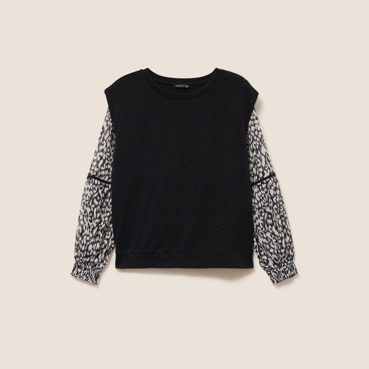 T-shirt col rond manches longues noir femme