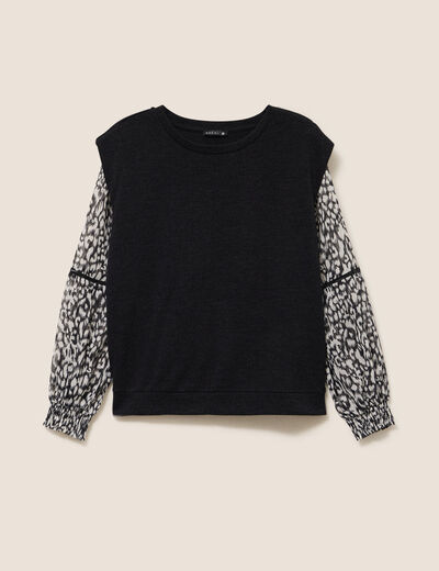 T-shirt col rond manches longues noir femme