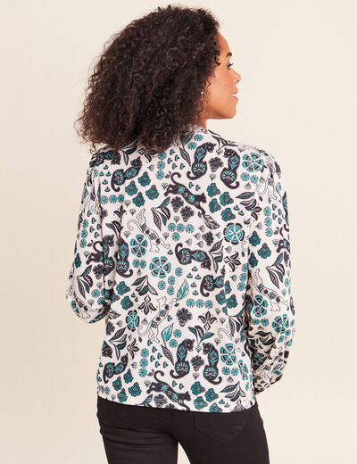 Blouse col tunisien manches longues blanc femme