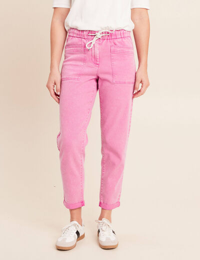 Jean coupe mom 7/8&egrave;me rose fushia femme
