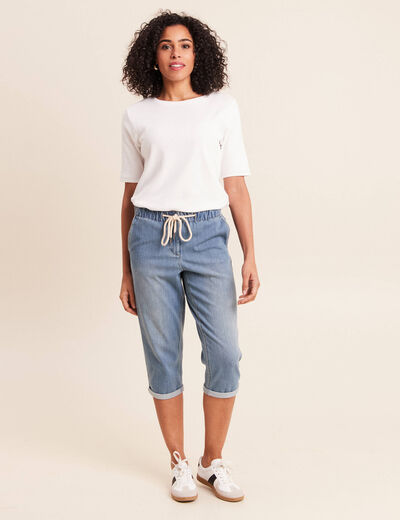 Pantacourt coupe mom denim double stone femme