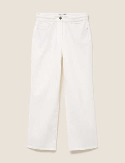 Jean coupe large 7/8&egrave;me taille haute blanc femme