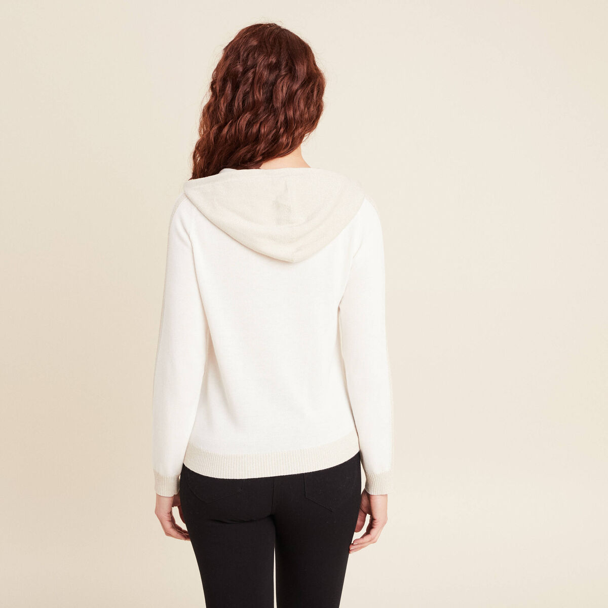 Gilet &agrave; capuche zipp&eacute; ecru femme