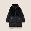 Manteau bi-mati&egrave;re cintr&eacute; mi-long noir femme
