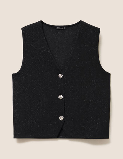 Gilet sans manches col v doubl&eacute; noir femme
