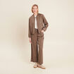 Pantalon large taille haute taupe femme