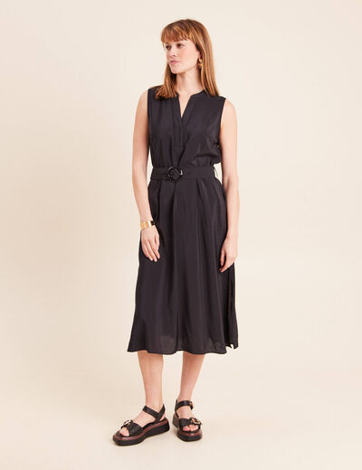 Robe &eacute;vas&eacute;e 3/4 sans manches ceinture noir femme