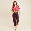 Pantalon coupe droite à coulisse bordeaux femme