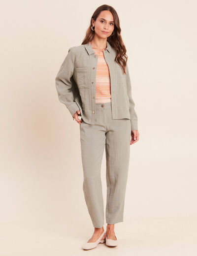 Blouson bas resserr&eacute; manches longue vert clair femme
