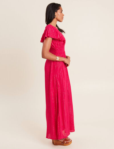 Robe longue droite fluide rose fushia femme