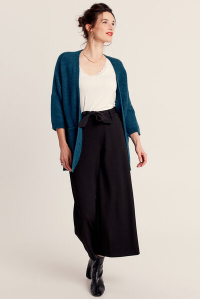 Gilet manches 3/4 bleu pétrole femme