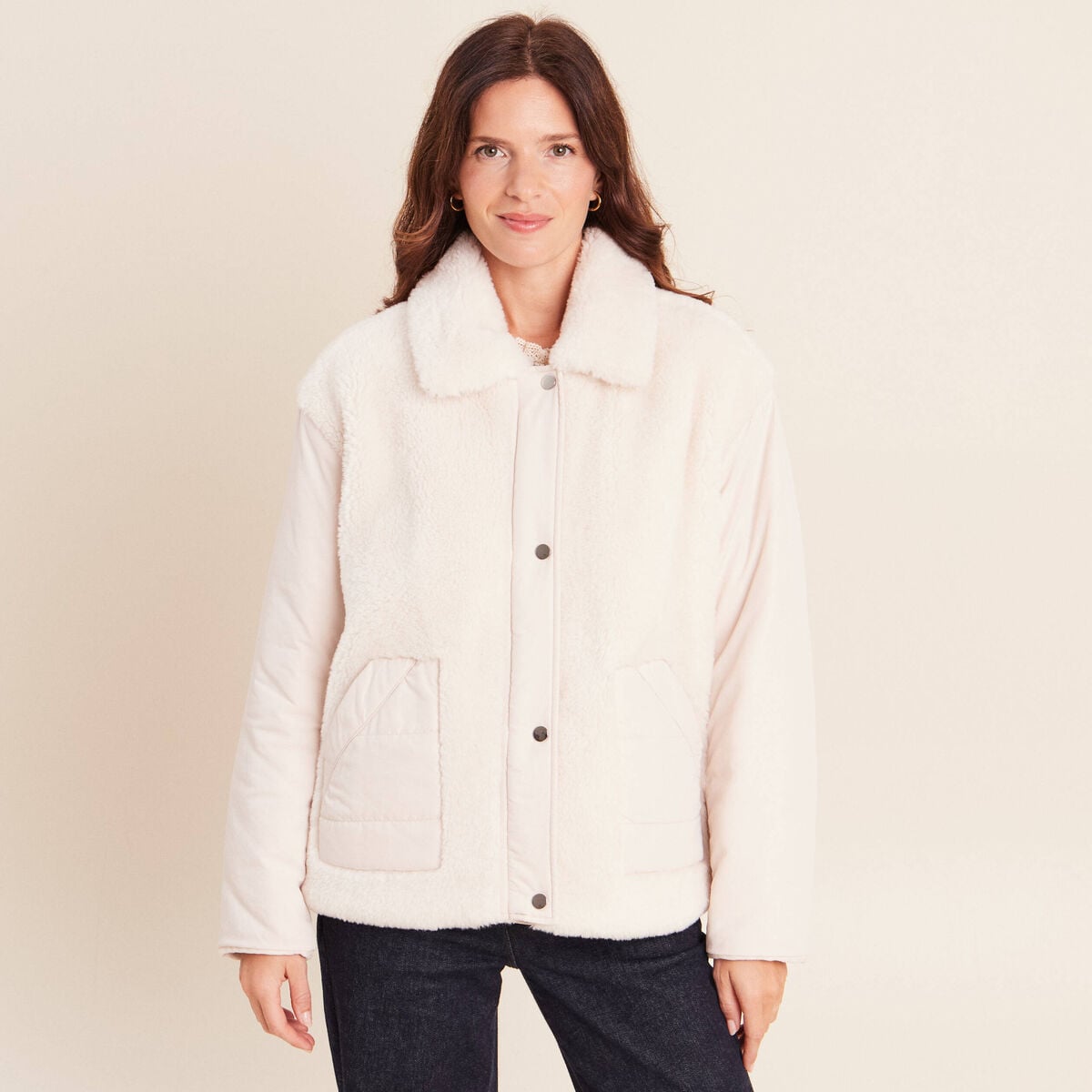 Doudoune r&eacute;versible aspect polaire ivoire femme