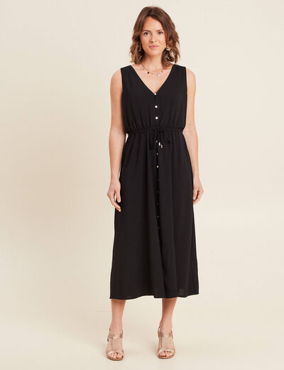 Robe évasée col V sans manches noir femme