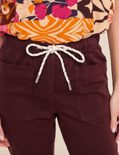 Pantalon coupe droite à coulisse bordeaux femme