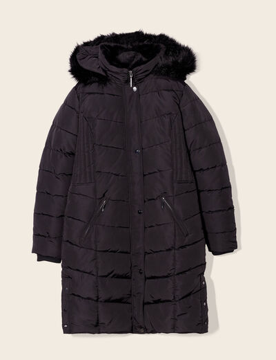 Doudoune déperlante longue à capuche noir femme