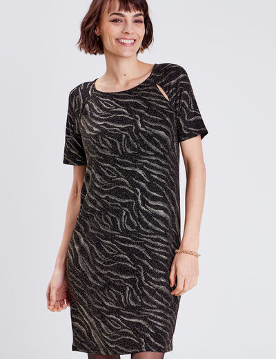 Robe droite manches courtes noir femme