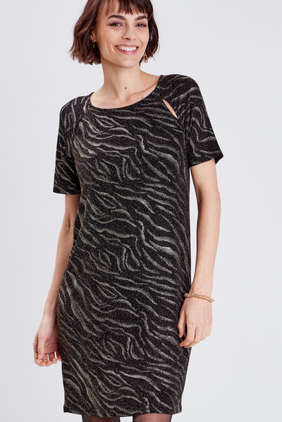 Robe droite manches courtes noir femme